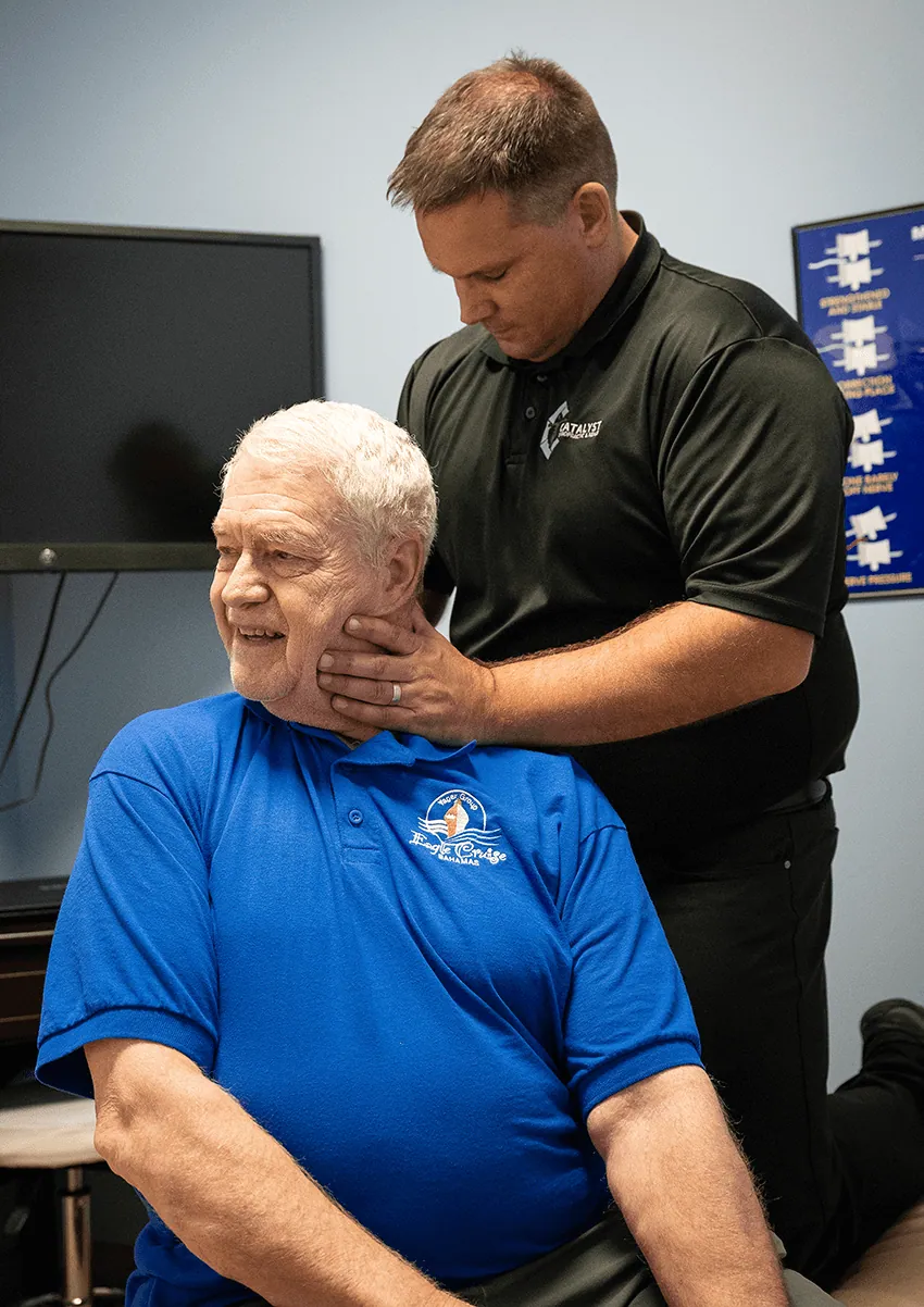 Seated chiropractic neck adjustment